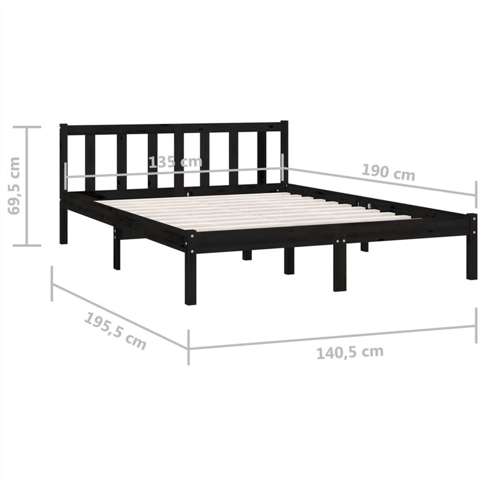Bed Frame Black Solid Pinewood 135x190 cm UK Double