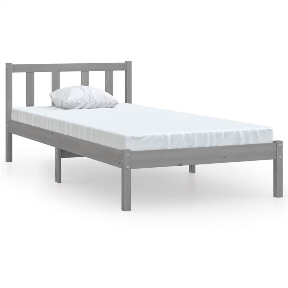 Bed Frame Grey Solid Pinewood 90x190 cm UK Single