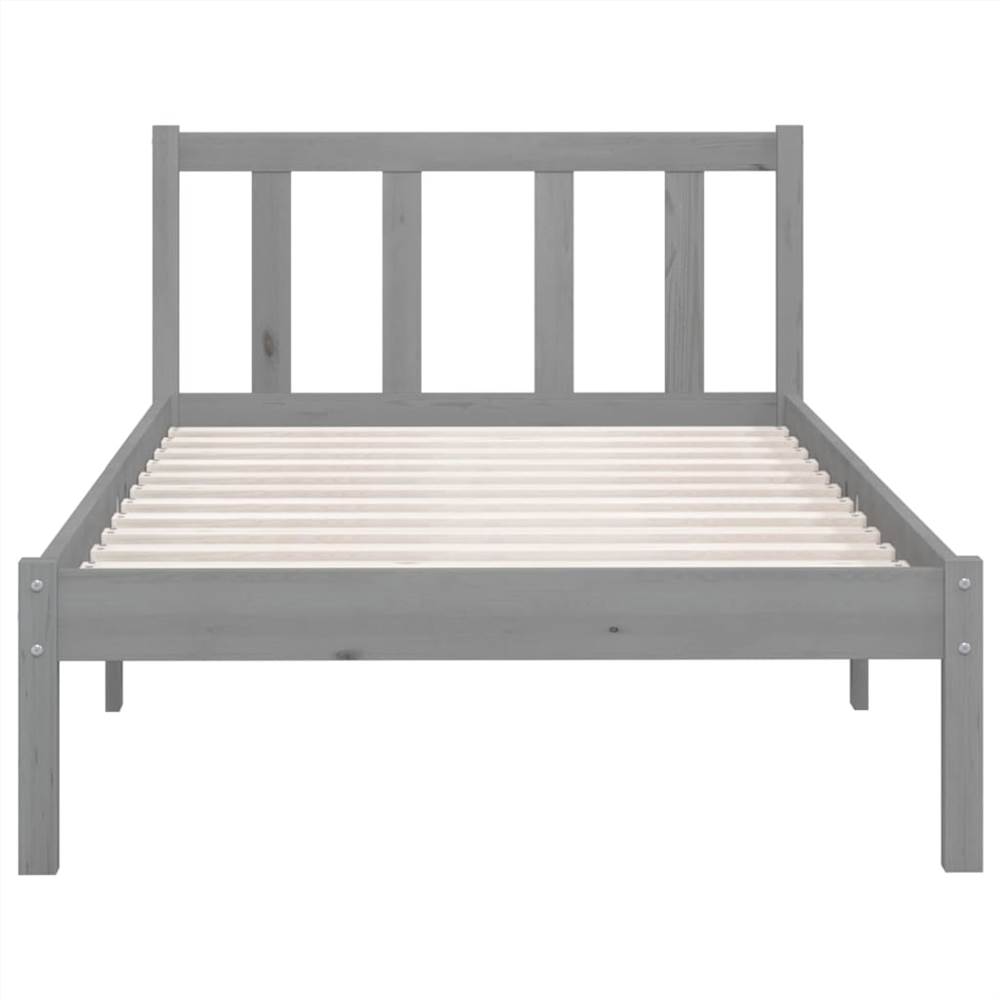 Bed Frame Grey Solid Pinewood 90x190 cm UK Single