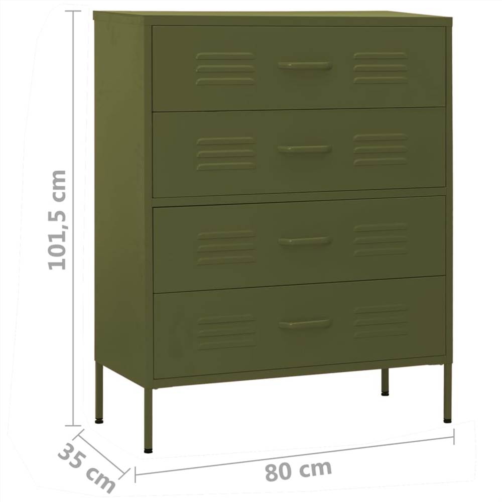 Chest Of Drawers Olive Green 80x35x101.5 Cm Steel 15 Chest of Drawers Olive Green 80x35x101.5 cm Steel