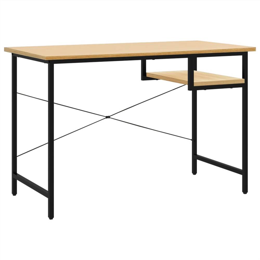 Computer Desk Black and Light Oak 105x55x72 cm MDF and Metal