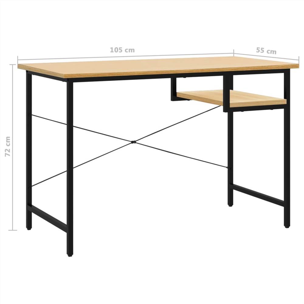 Computer Desk Black and Light Oak 105x55x72 cm MDF and Metal