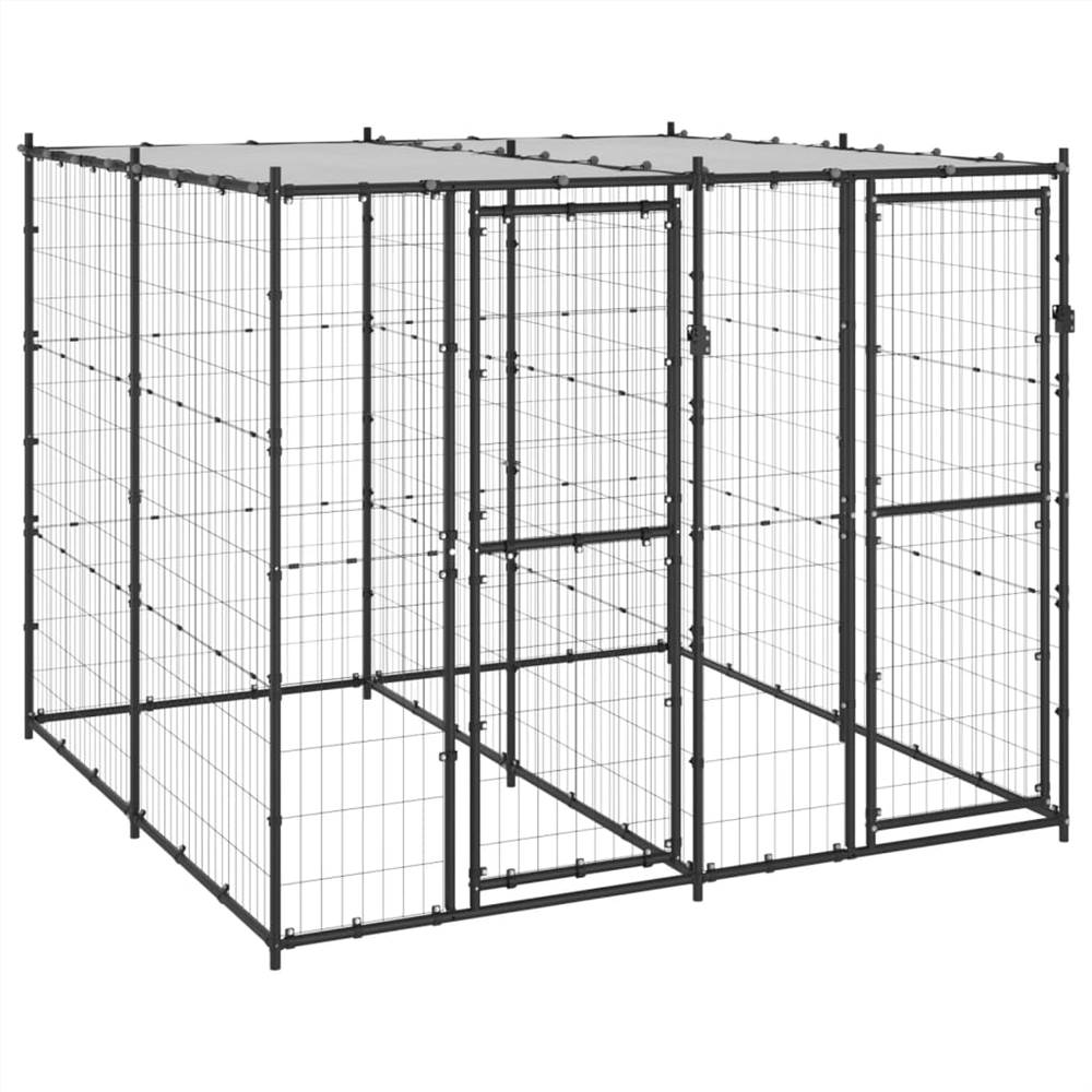 Outdoor Dog Kennel Steel with Roof 4.84 m²