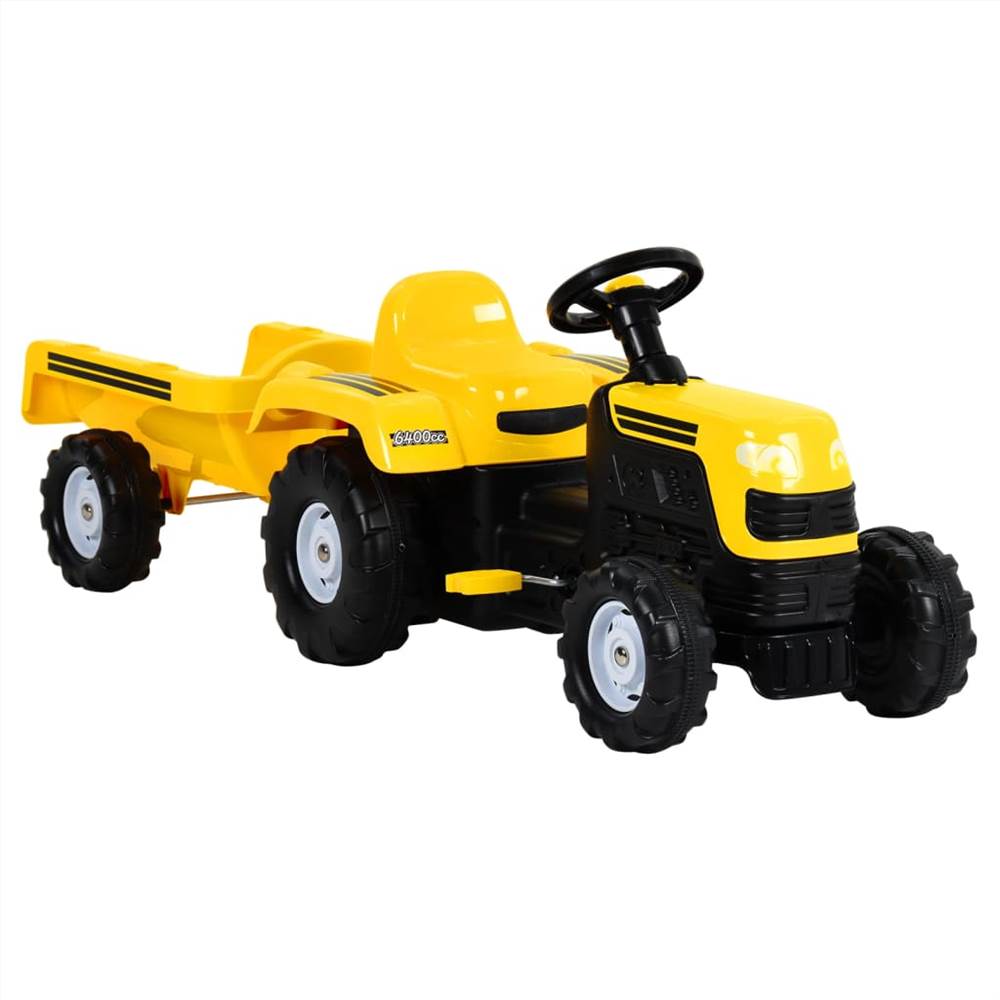 Tractor de pedales para niños con remolque amarillo