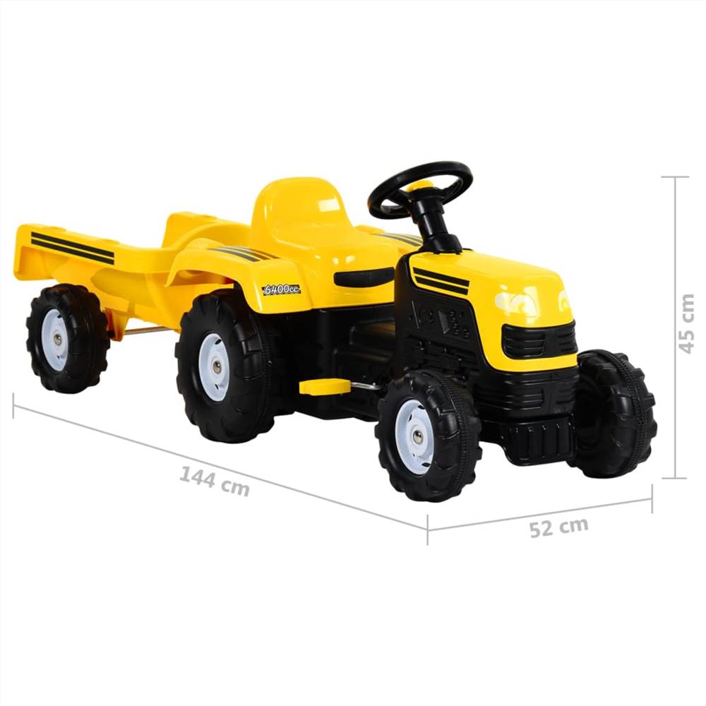 Pedal Tractor for Kids with Trailer Yellow