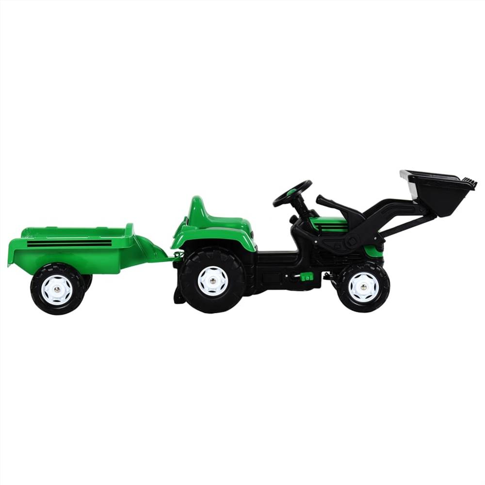 Pedal Tractor for Kids with Trailer and Loader Green and Black