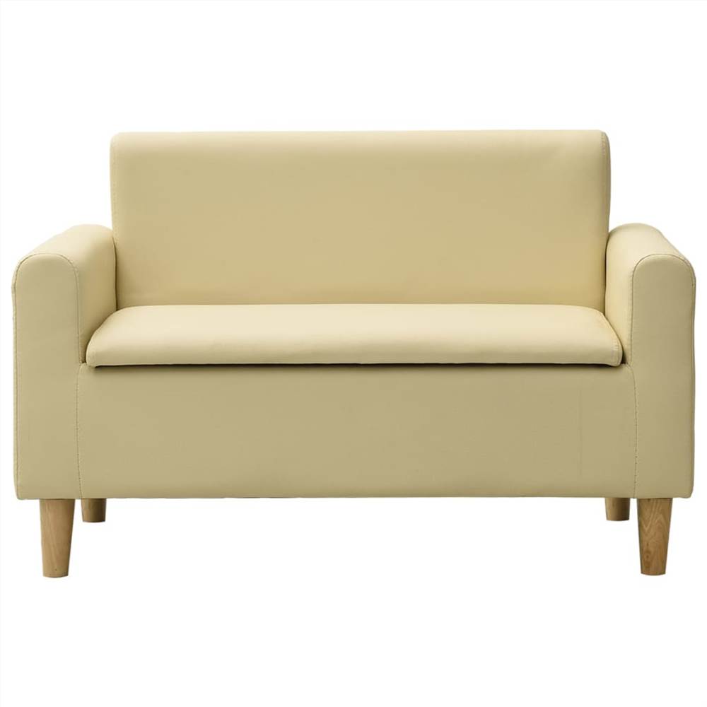 2Seater Children Sofa Cream White Faux Leather