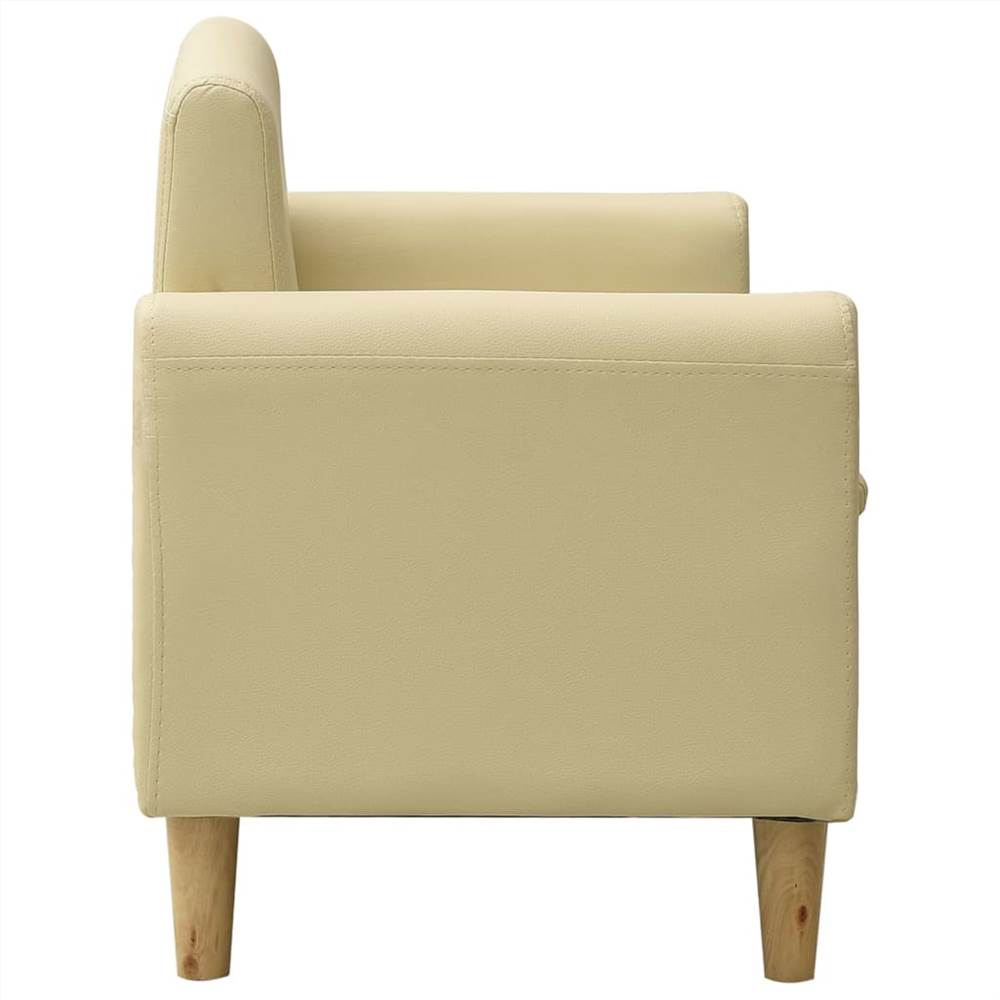 2-Seater Children Sofa Cream White Faux Leather