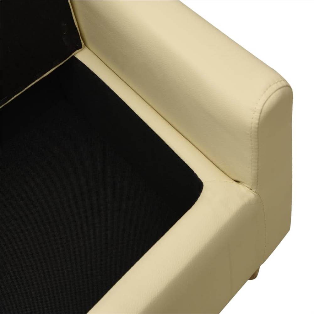 2Seater Children Sofa Cream White Faux Leather