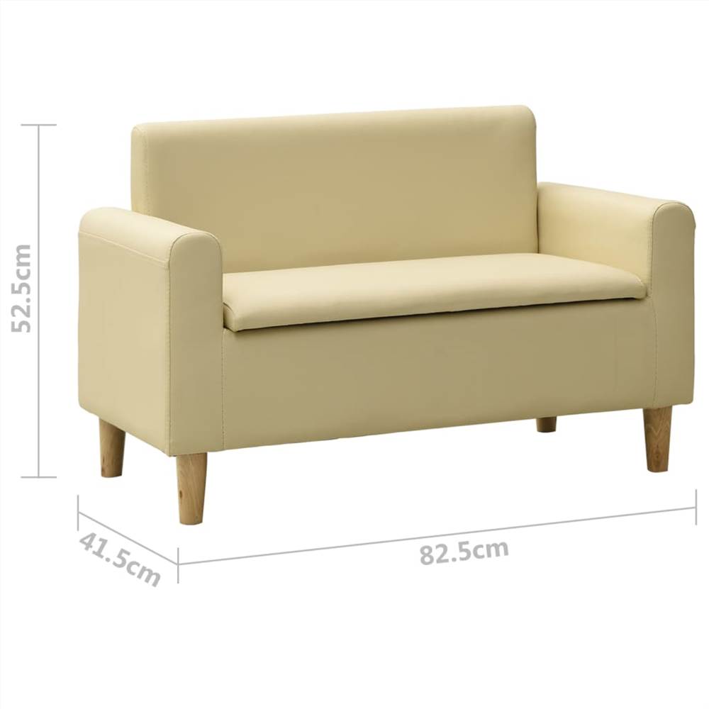 2Seater Children Sofa Cream White Faux Leather