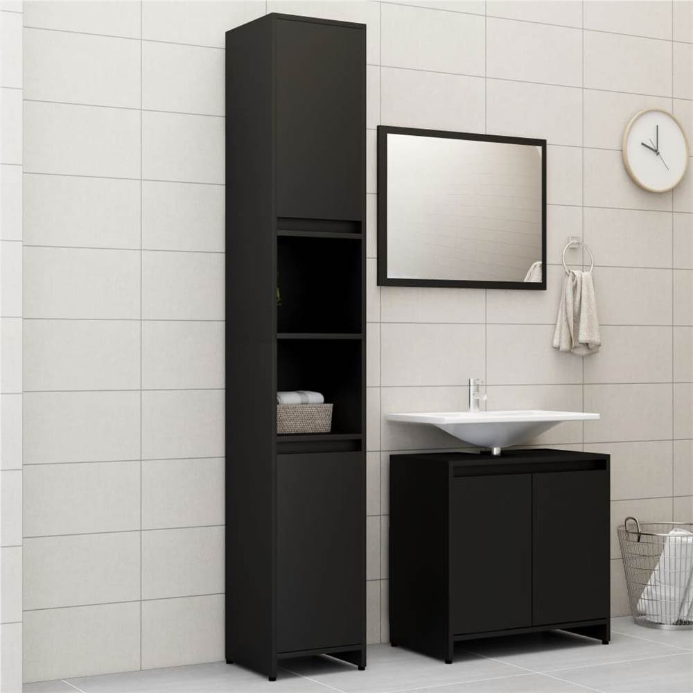 

3 Piece Bathroom Furniture Set Black Chipboard