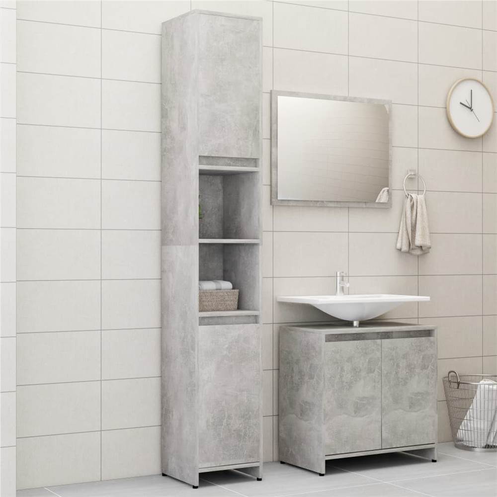 

3 Piece Bathroom Furniture Set Concrete Grey Chipboard