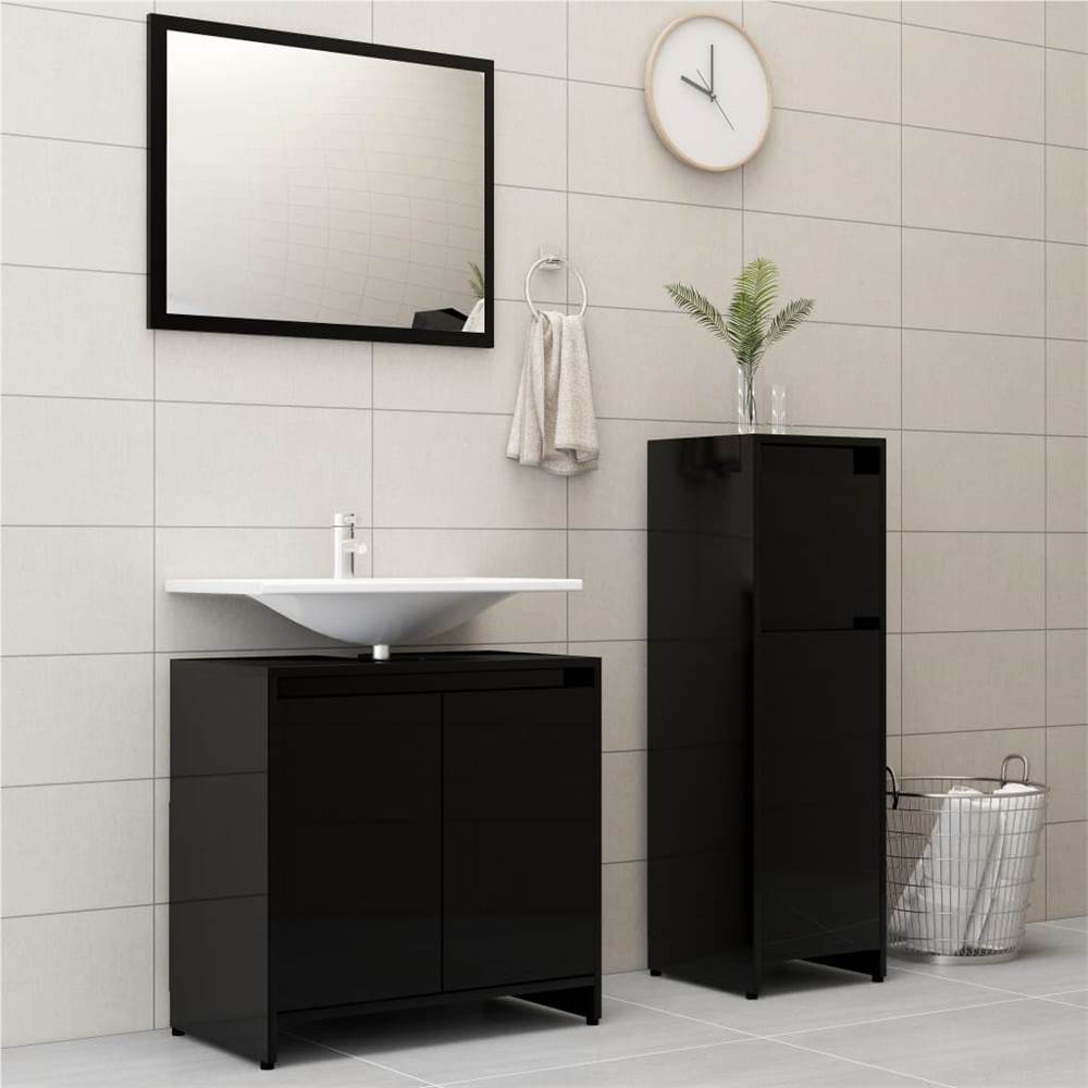 

3 Piece Bathroom Furniture Set High Gloss Black Chipboard