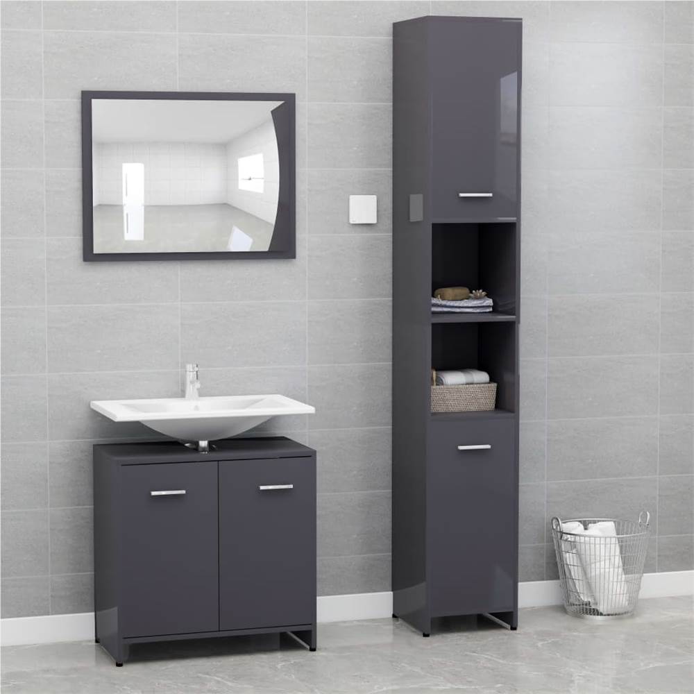 

3 Piece Bathroom Furniture Set High Gloss Grey Chipboard