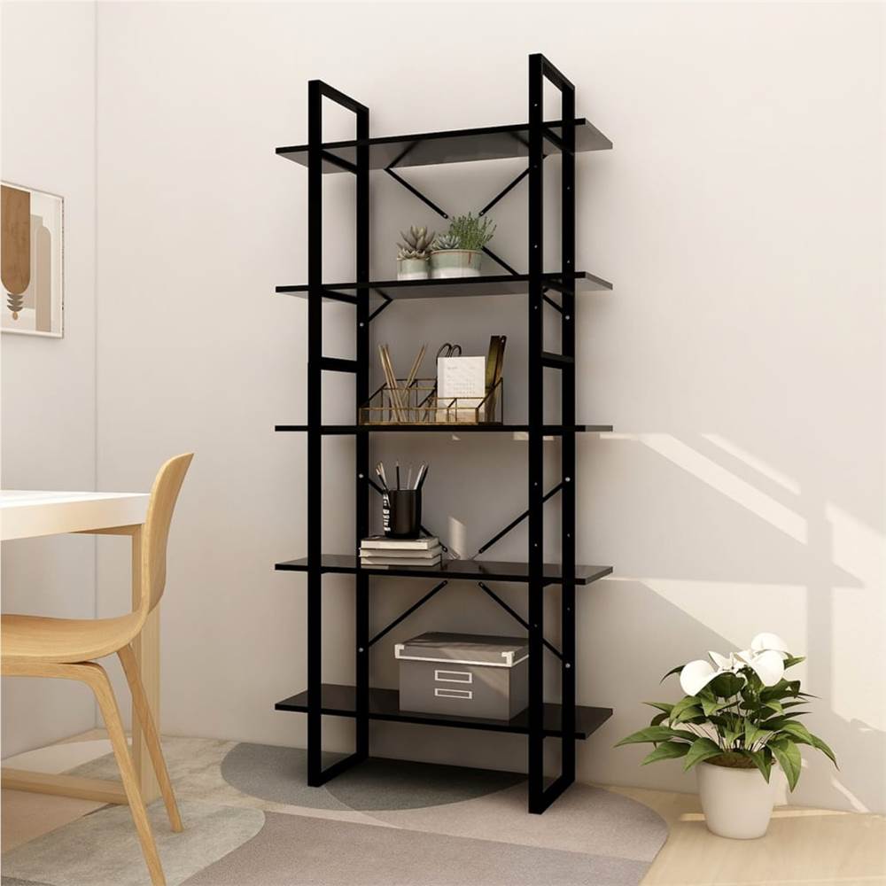 

5-Tier Book Cabinet Black 80x30x175 cm Chipboard