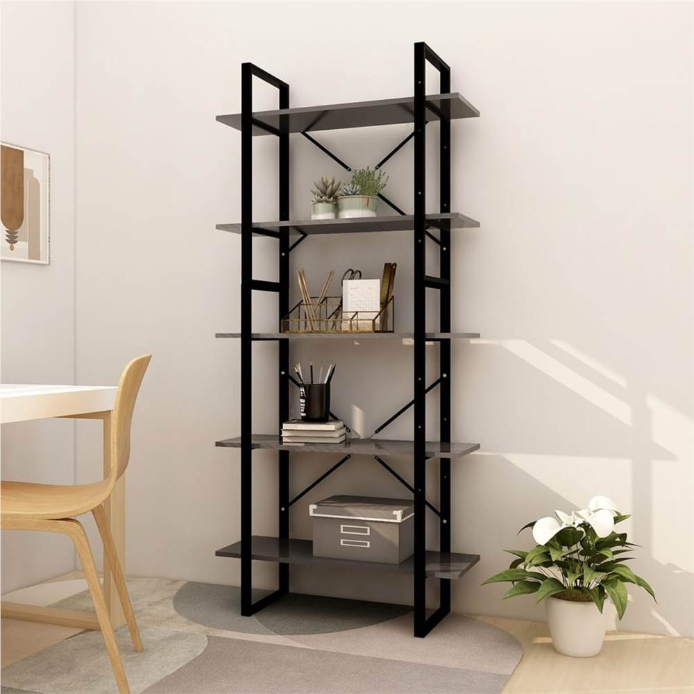 

5-Tier Book Cabinet Grey 80x30x175 cm Chipboard