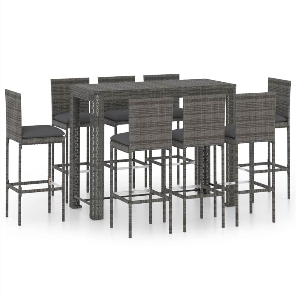 

9 Piece Outdoor Bar Set with Anthracite Cushions Poly Rattan