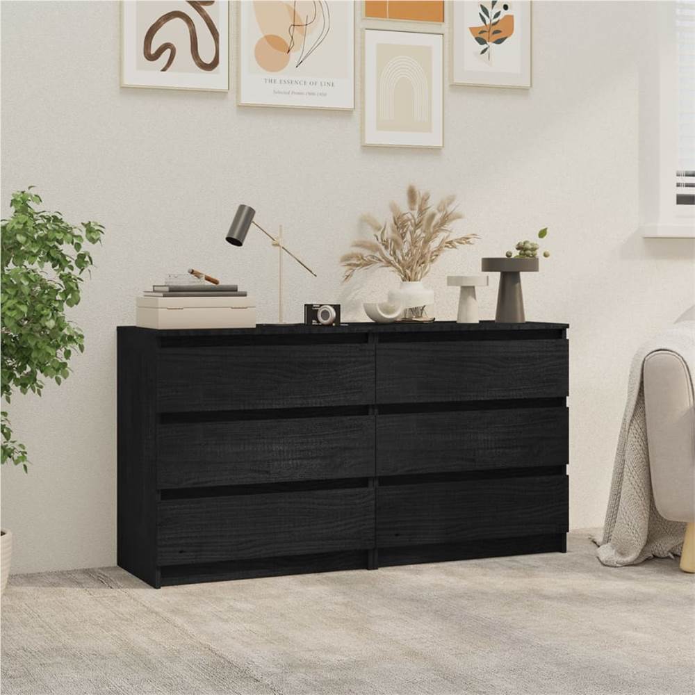 Bedside Cabinets 2 pcs Black 60x36x64 cm Solid Pinewood