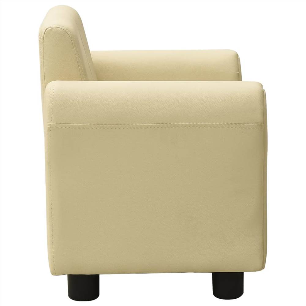 Children Sofa with Stool Cream White Faux Leather