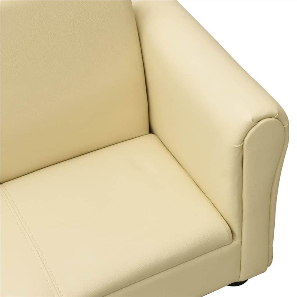 Children Sofa with Stool Cream White Faux Leather