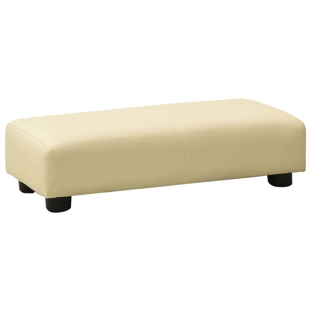 Children Sofa with Stool Cream White Faux Leather