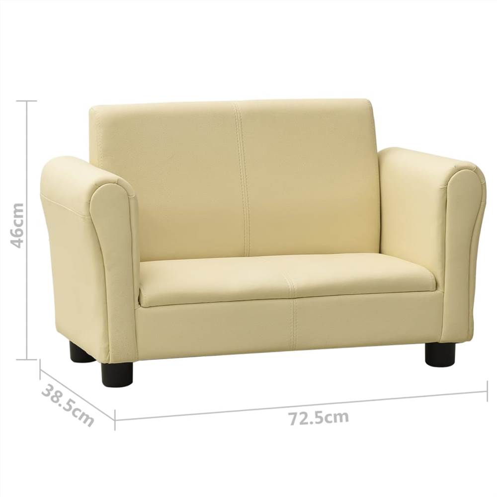 Children Sofa with Stool Cream White Faux Leather