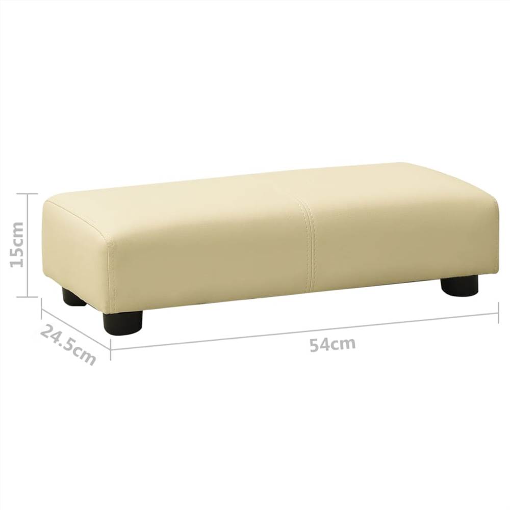 Children Sofa with Stool Cream White Faux Leather