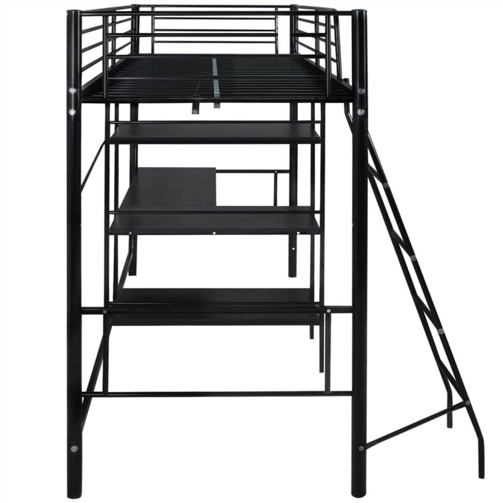 High Sleeper Bed with Desk Black Metal 90x200 cm