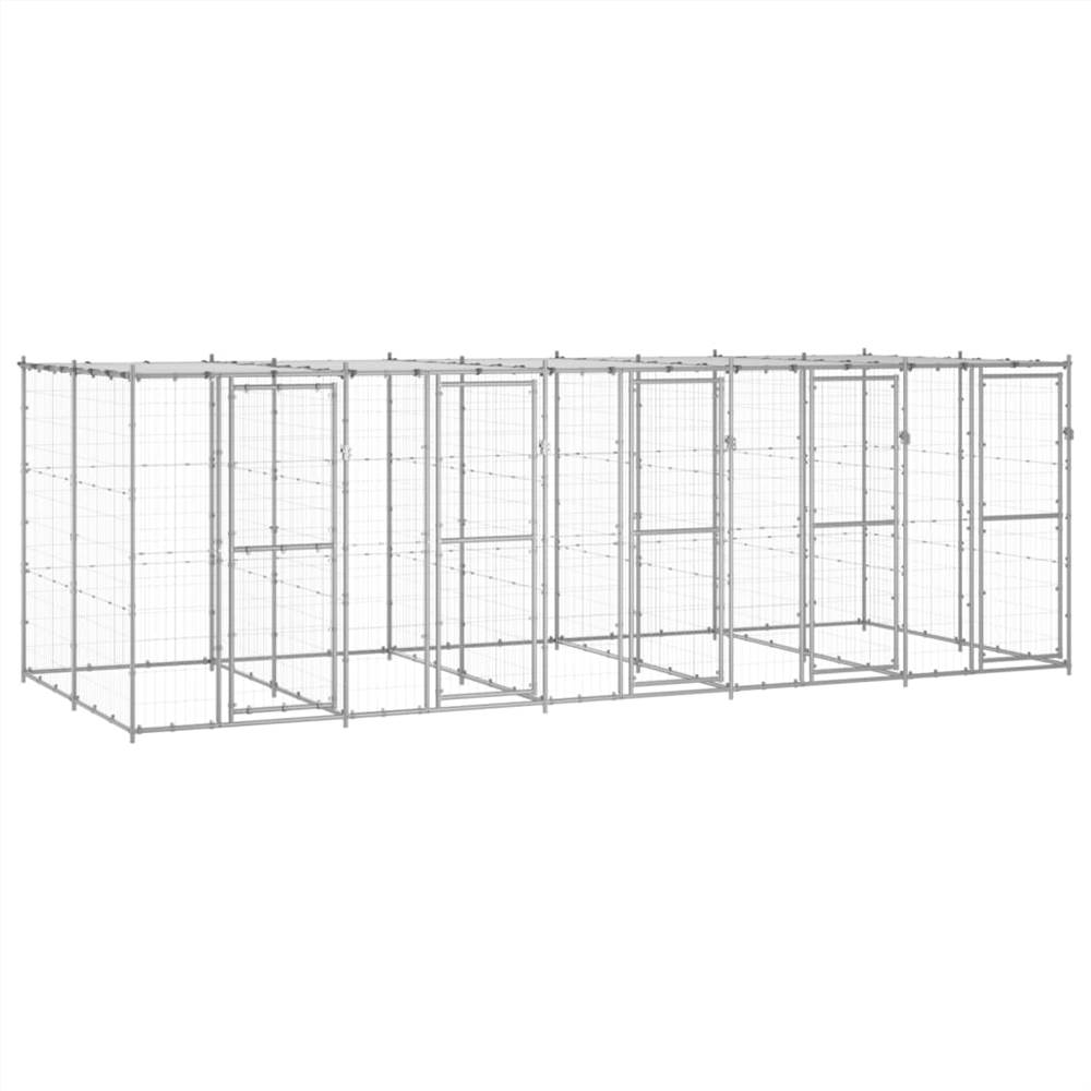 Outdoor Dog Kennel Galvanised Steel with Roof 12.1 m²