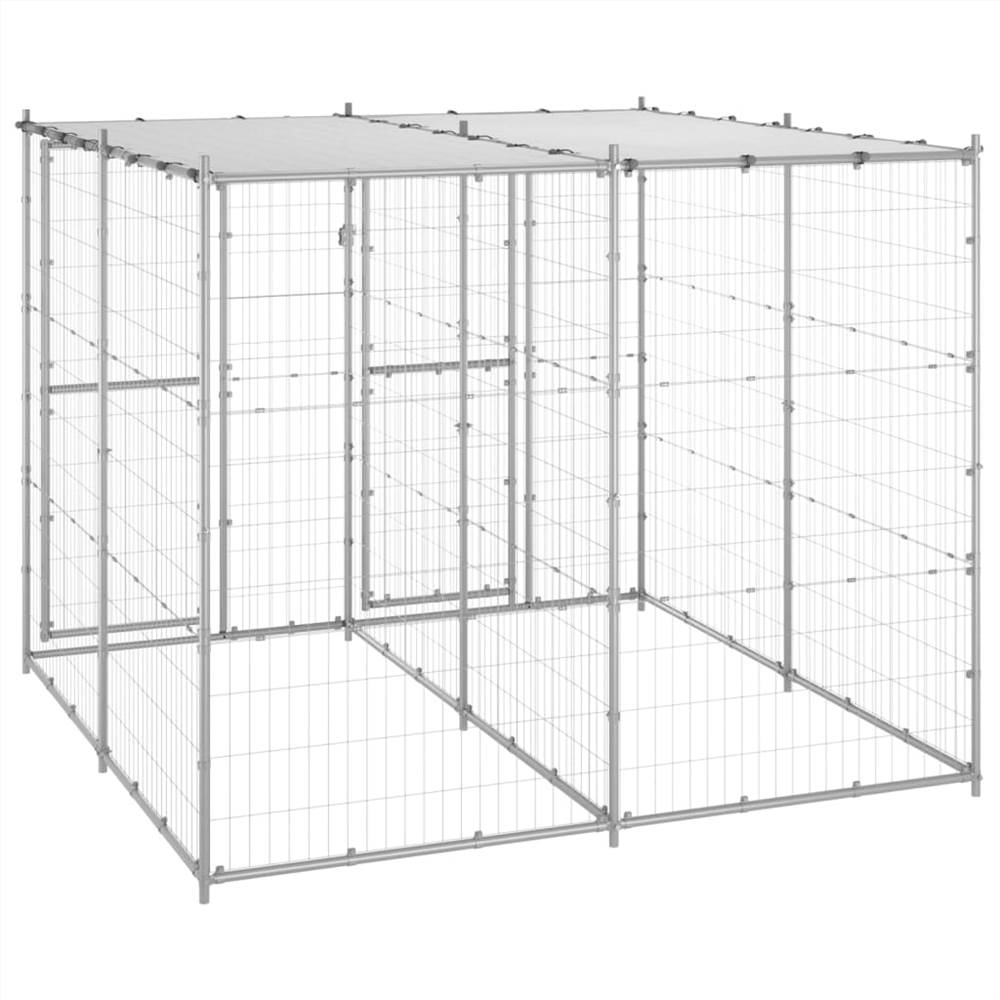 Outdoor Dog Kennel Galvanised Steel with Roof 4.84 m²