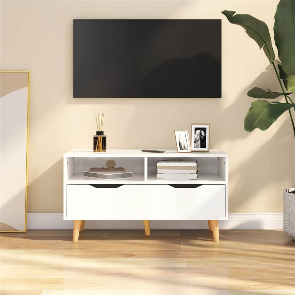 TV Cabinet High Gloss White 90x40x48.5 cm Chipboard