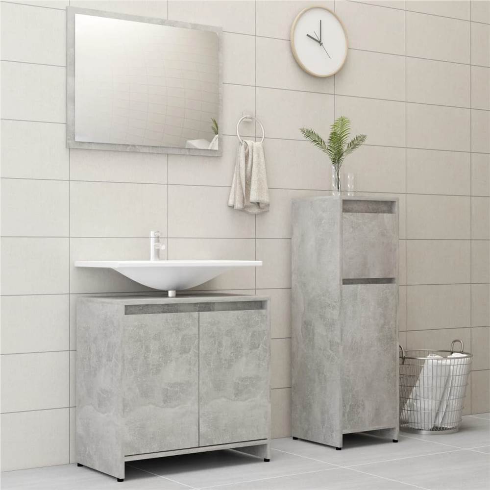 

3 Piece Bathroom Furniture Set Concrete Grey Chipboard