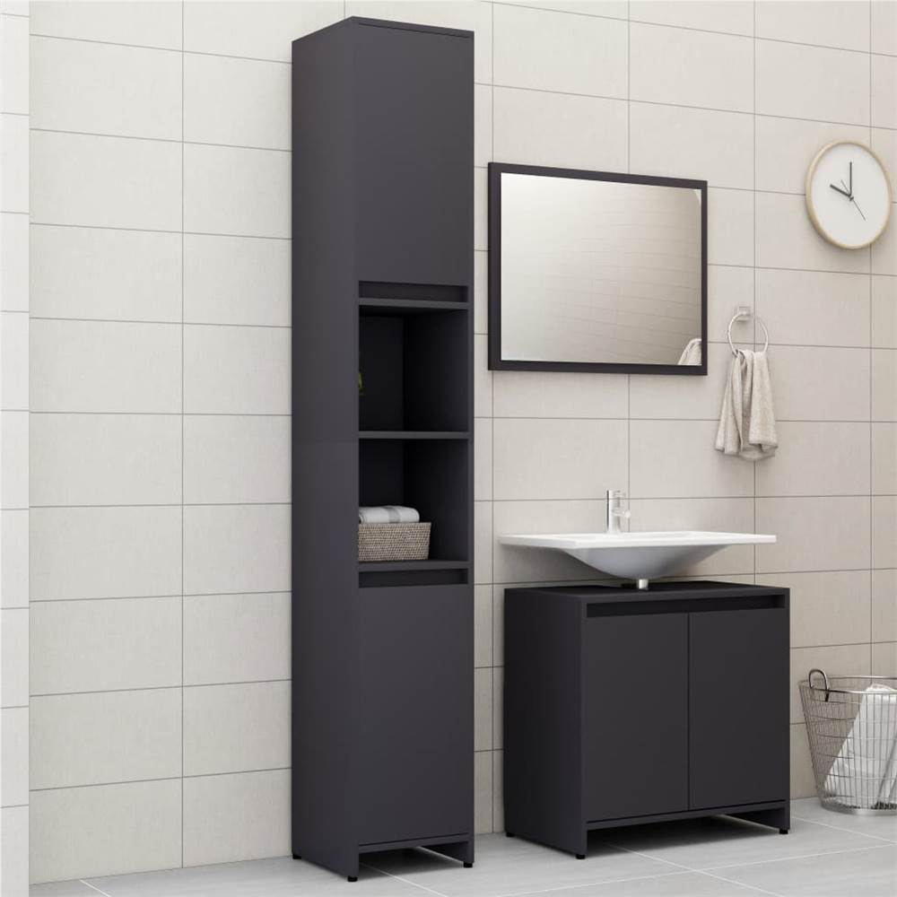 

3 Piece Bathroom Furniture Set Grey Chipboard