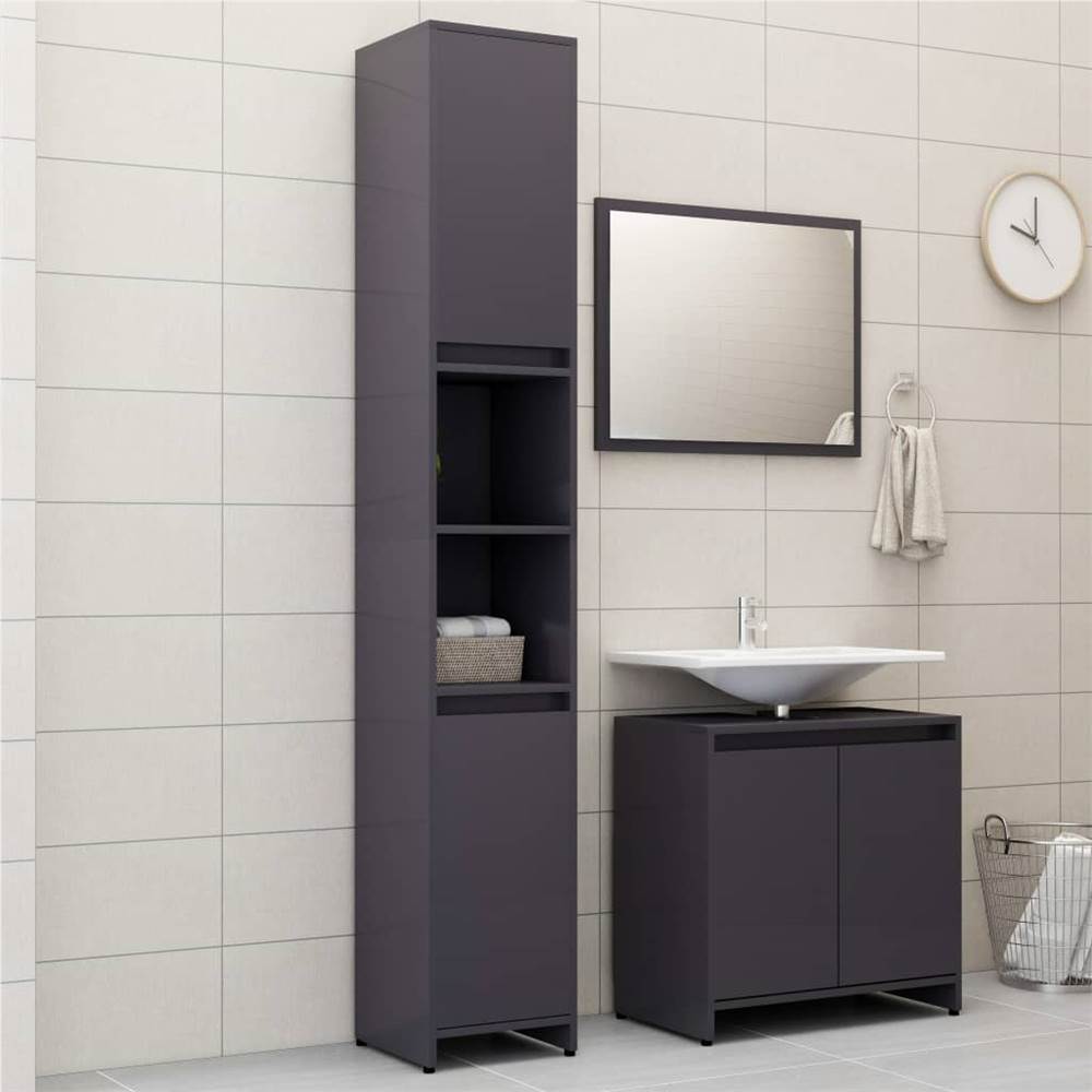 

3 Piece Bathroom Furniture Set High Gloss Grey Chipboard