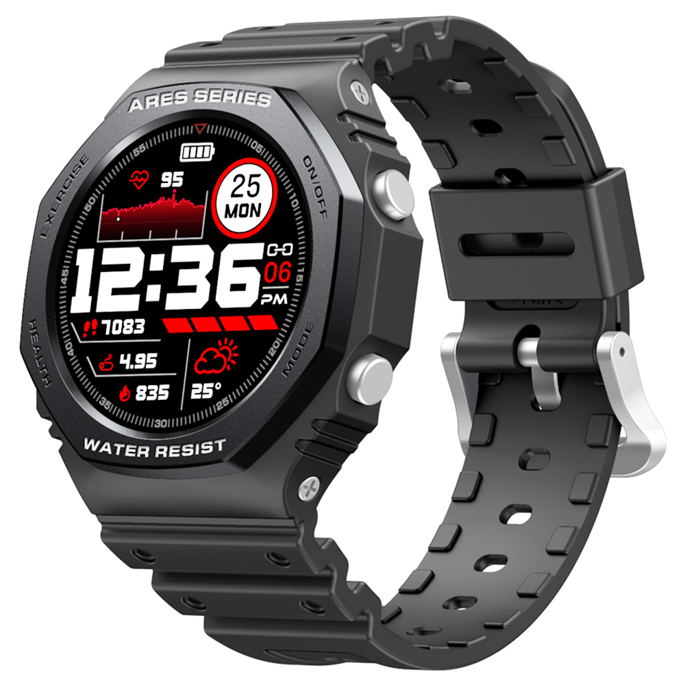 Zeblaze Ares 2 Bluetooth Smartwatch 1.09 inch Touch Screen Heart Rate Blood Pressure Monitor 50M Water-Resistant 260 mAh Battery  45 Days Standby Time - Black