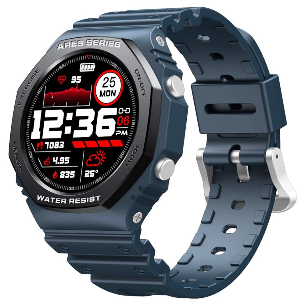 Zeblaze Ares 2 Bluetooth Smartwatch 1.09 inç Dokunmatik Ekran Nabız Kan Basıncı Monitörü 50M Suya Dayanıklı 260 mAh Pil 45 Gün Bekleme Süresi - Mavi