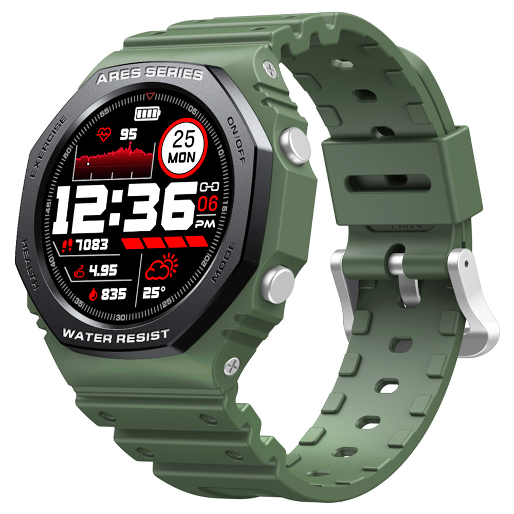 Zeblaze Ares 2 Bluetooth Smartwatch 1.09 inch Touch Screen Heart Rate Blood Pressure Monitor 50M Water-Resistant 260 mAh Battery  45 Days Standby Time - Green