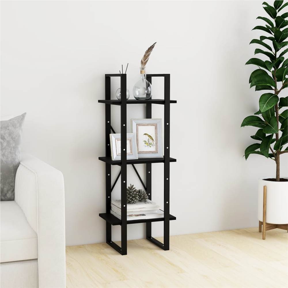 

3-Tier Book Cabinet Black 40x30x105 cm Solid Pinewood