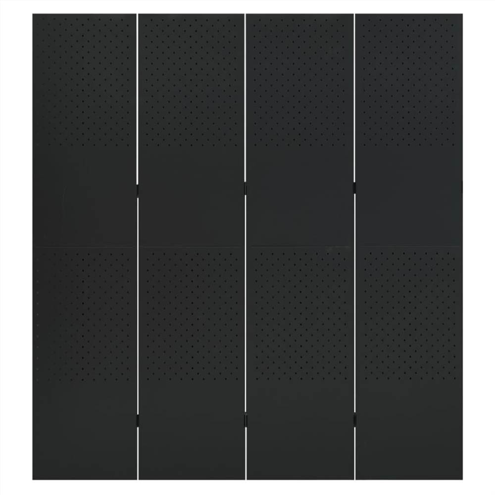 4-Panel Room Divider Black 160x180 cm Steel