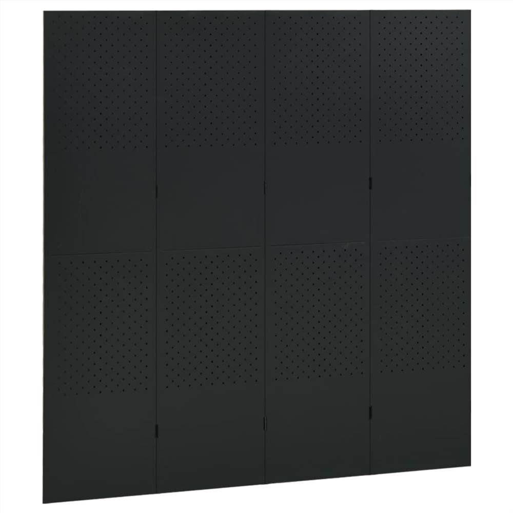 4-Panel Room Divider Black 160x180 cm Steel