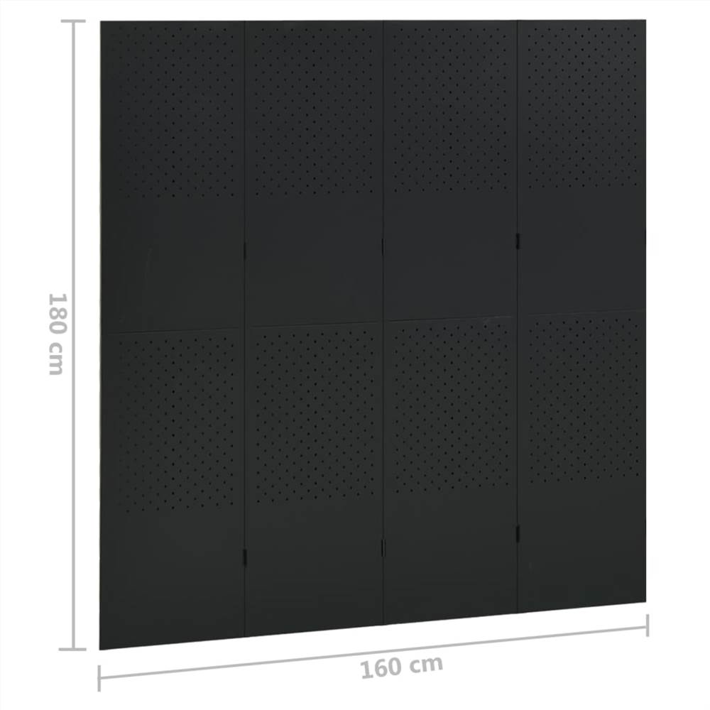4-Panel Room Divider Black 160x180 cm Steel