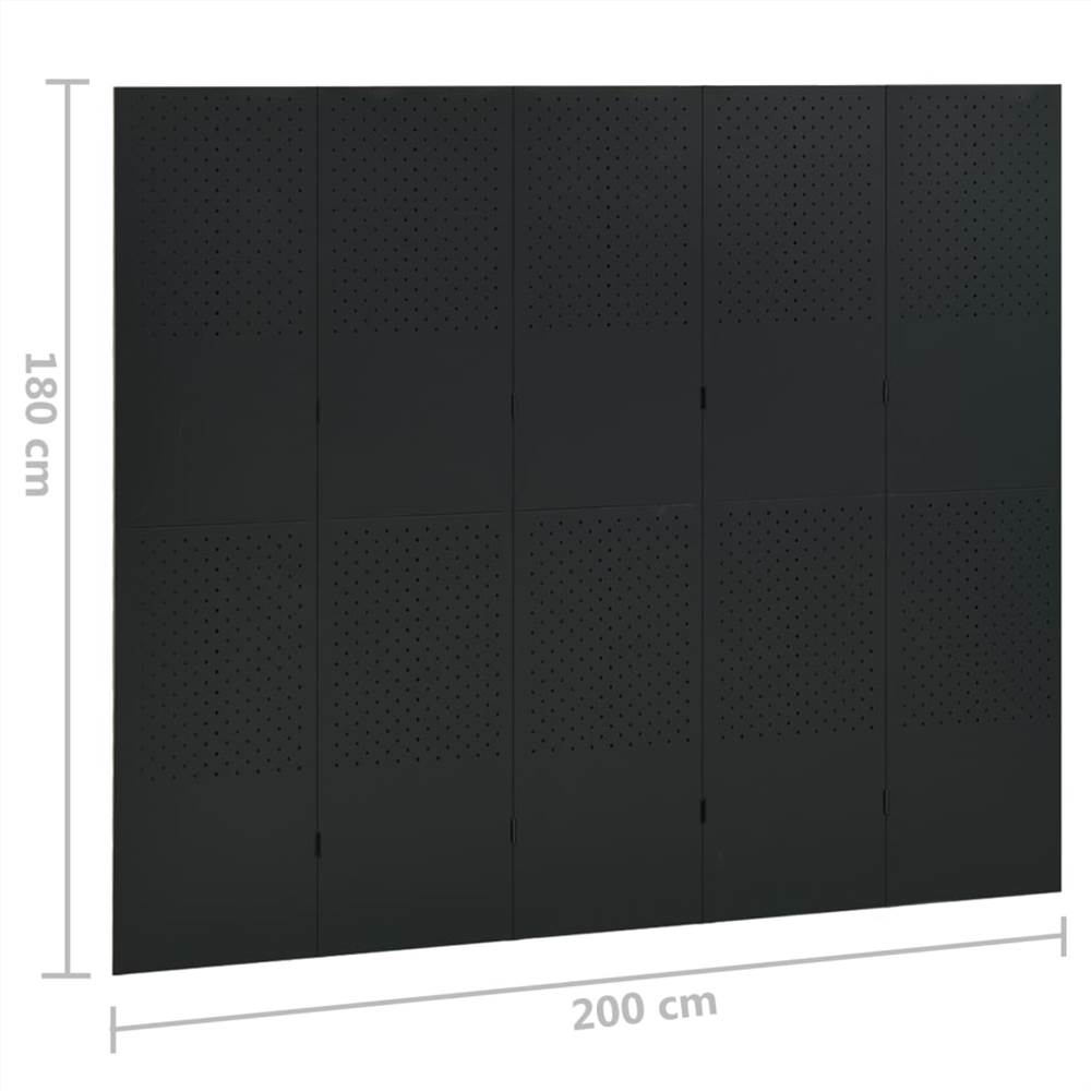 5-Panel Room Divider Black 200x180 cm Steel