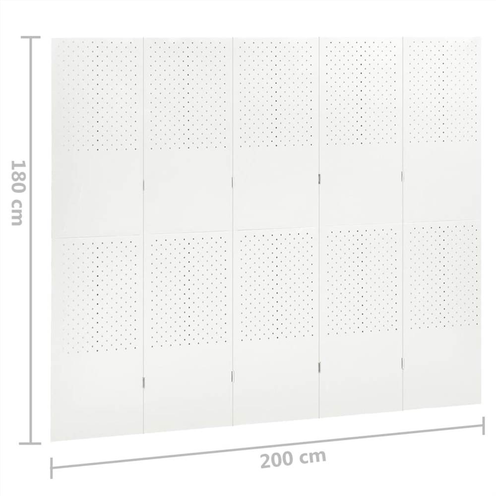 5-Panel Room Divider White 200x180 cm Steel