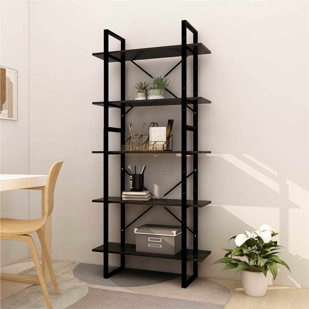 

5-Tier Book Cabinet Black 80x30x175 cm Pinewood