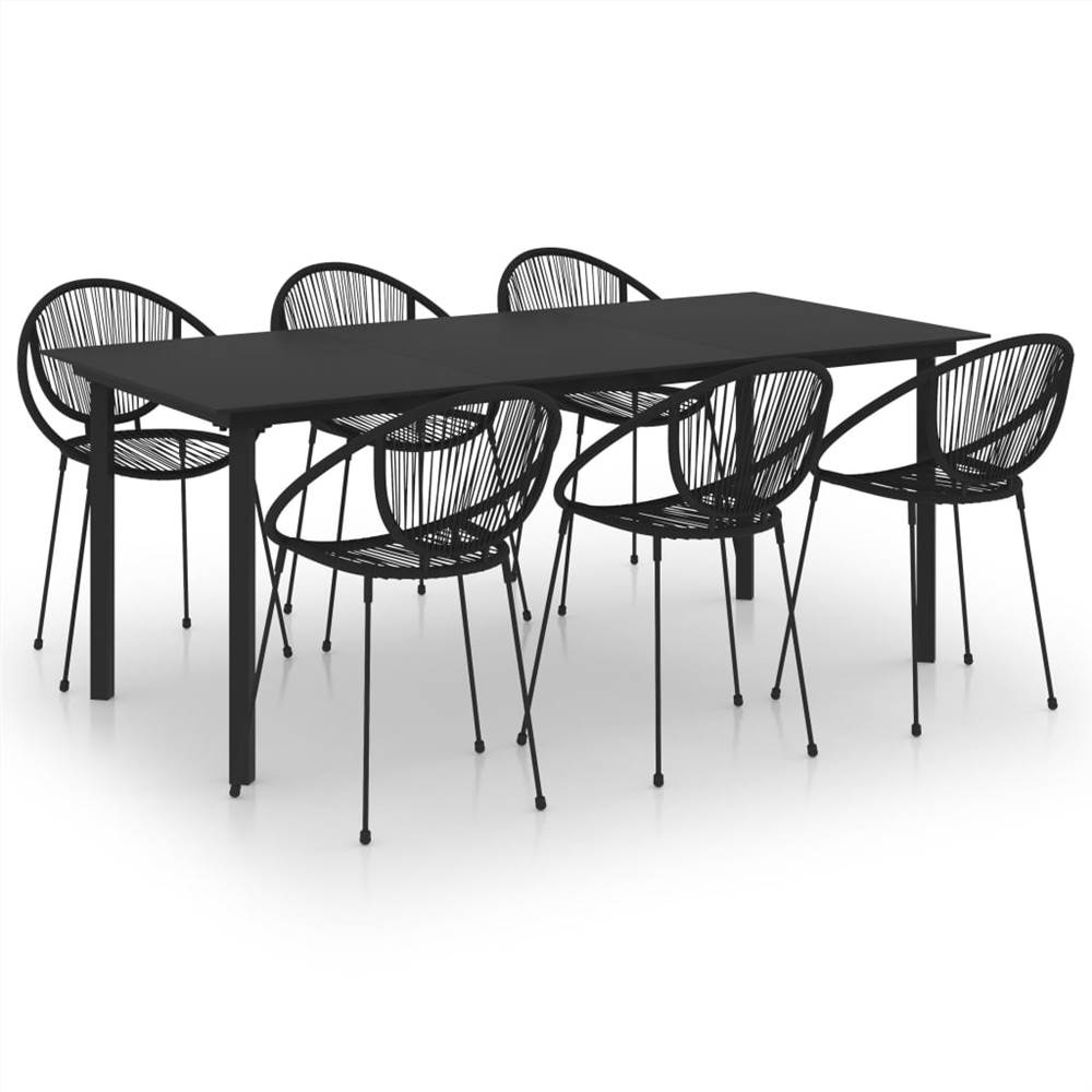

7 Piece Outdoor Dining Set PVC Rattan Black