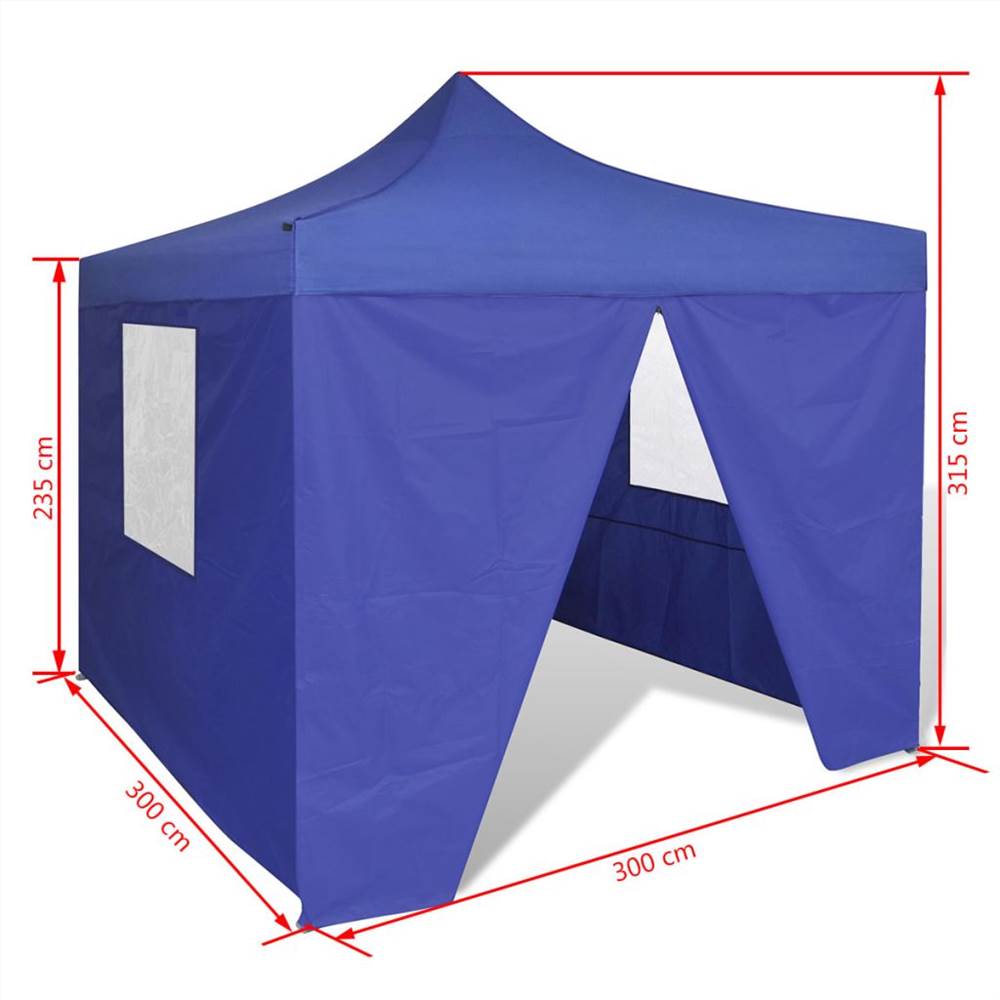 Foldable Tent 3x3 m with 4 Walls Blue