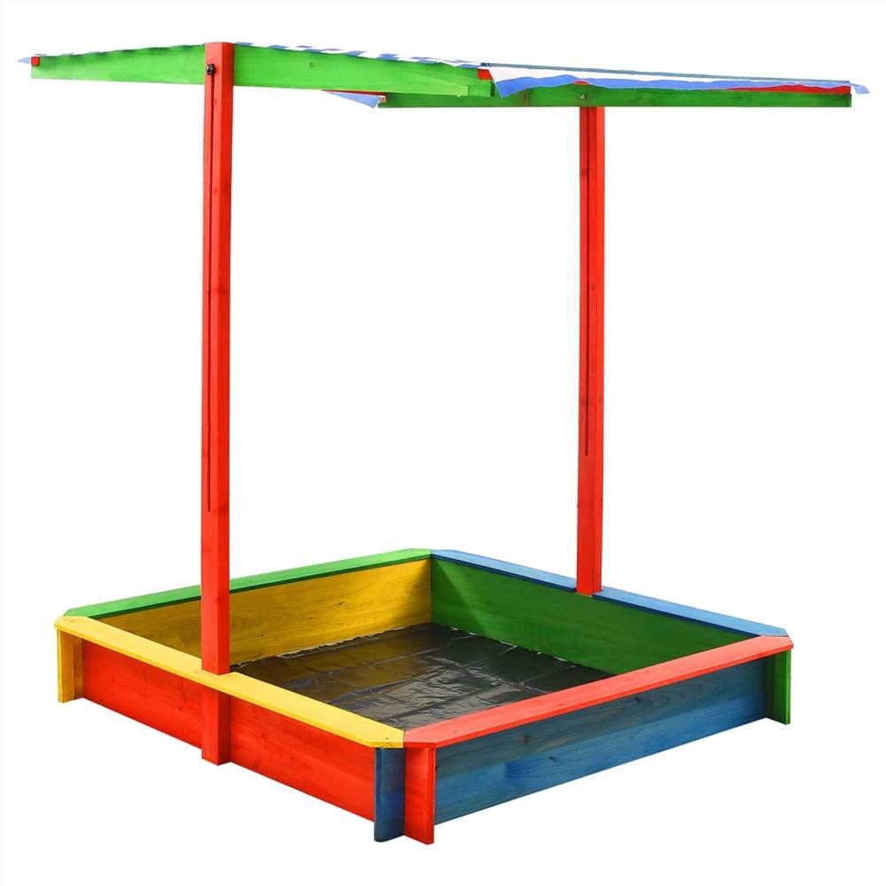 Sandbox con tetto regolabile in legno di abete multicolore UV50