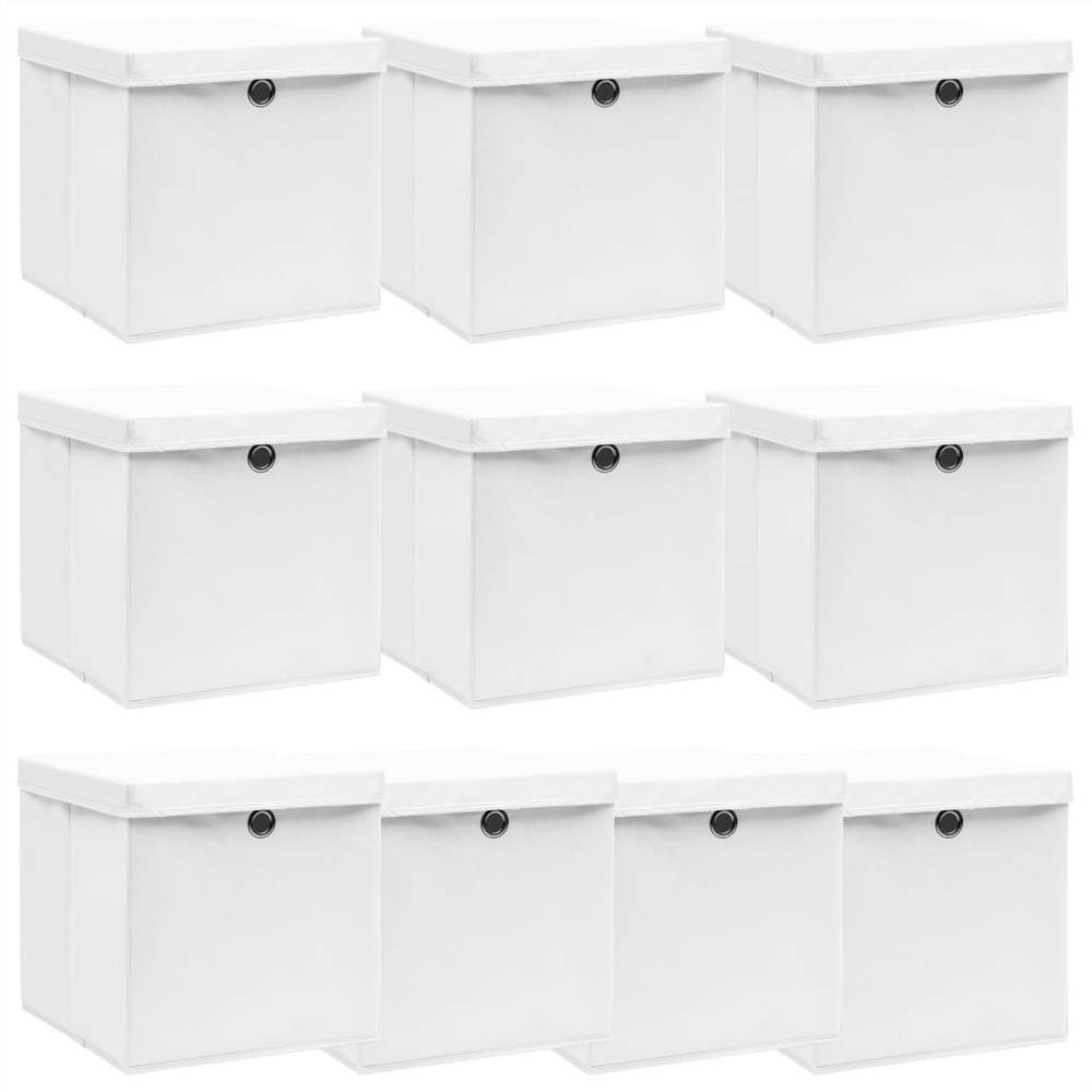 

Storage Boxes with Lids 10 pcs White 32x32x32 cm Fabric
