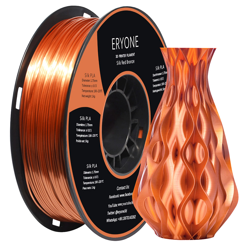ERYONE Silk PLA Filament for 3D Printer 1.75mm Tolerance 0.03mm 1kg (2.2LBS)/Spool - Red Copper
