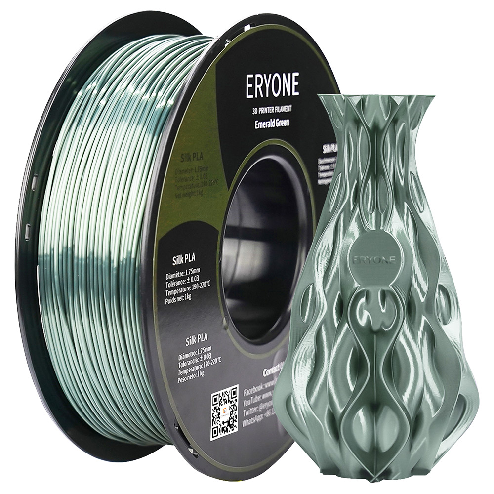 

ERYONE Silk PLA Filament for 3D Printer 1.75mm Tolerance 0.03mm 1kg (2.2LBS)/Spool - Dark Green